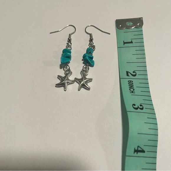 Turquoise Starfish Dangle Earrings Handmade - Picture 3 of 3
